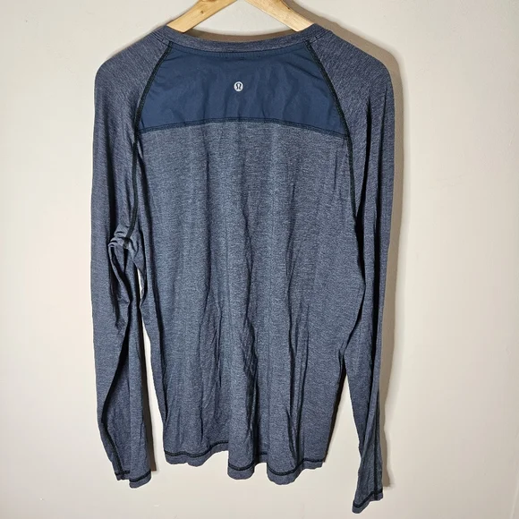 Lululemon Long Sleeve Tee Heathered Teal Green Shoulder Inset Men's L - Picture 2 of 5